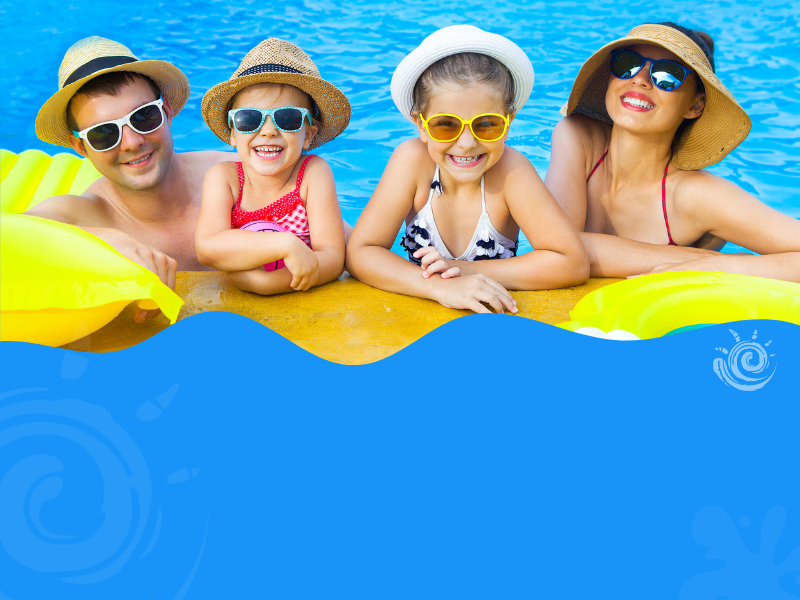 Família aproveitando as piscinas do Recanto das Águas Parque Aquático